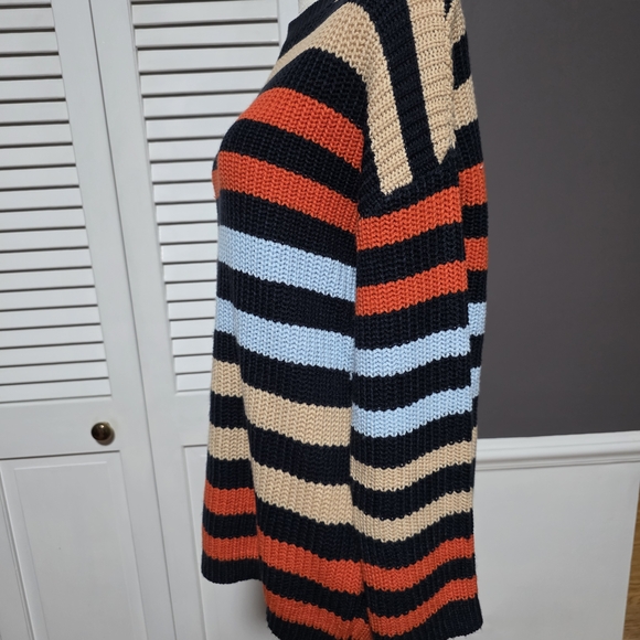 Striped Knit Sweater in Black, Orange, and Blue - Picture 2 of 5
